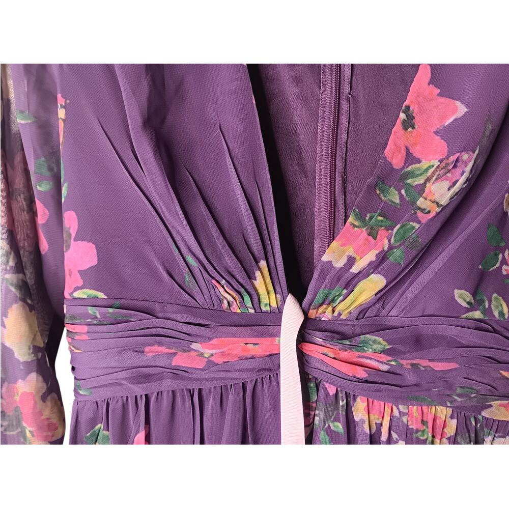 New with Tags Mac Duggal 68558 Purple Floral Chiffon Plunge Slit Gown Size 4 - Picture 11 of 16